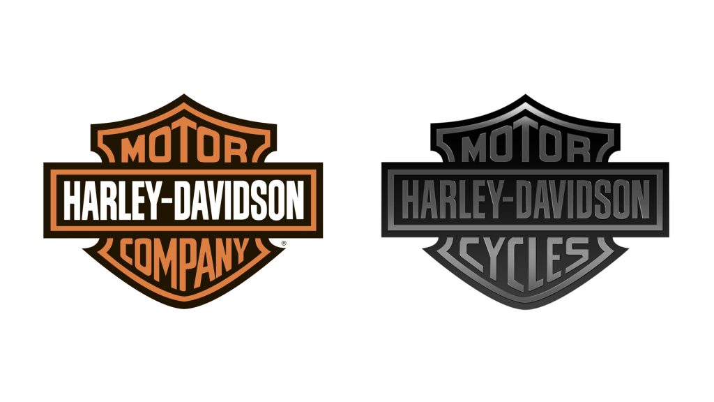 comparativa logo Harley-Davidson en naranja y negro